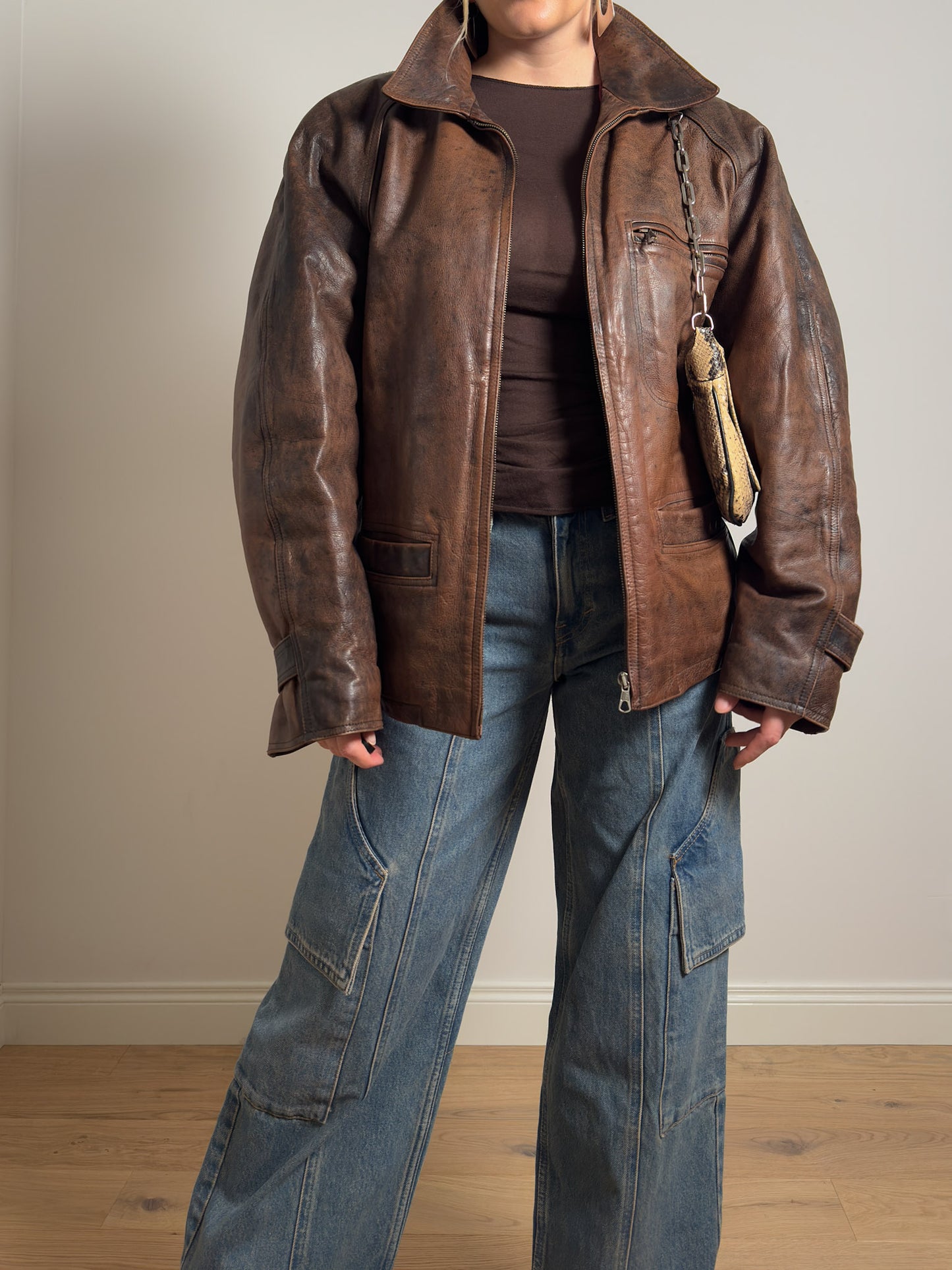Real leather distressed jacket