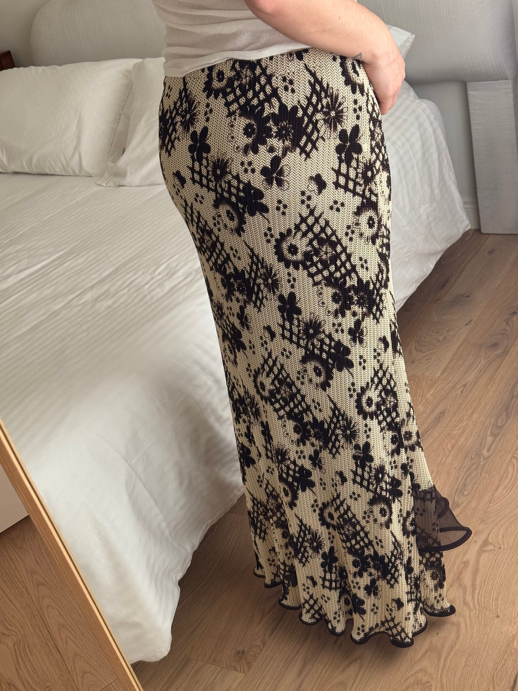 Rouches brown and sand long skirt