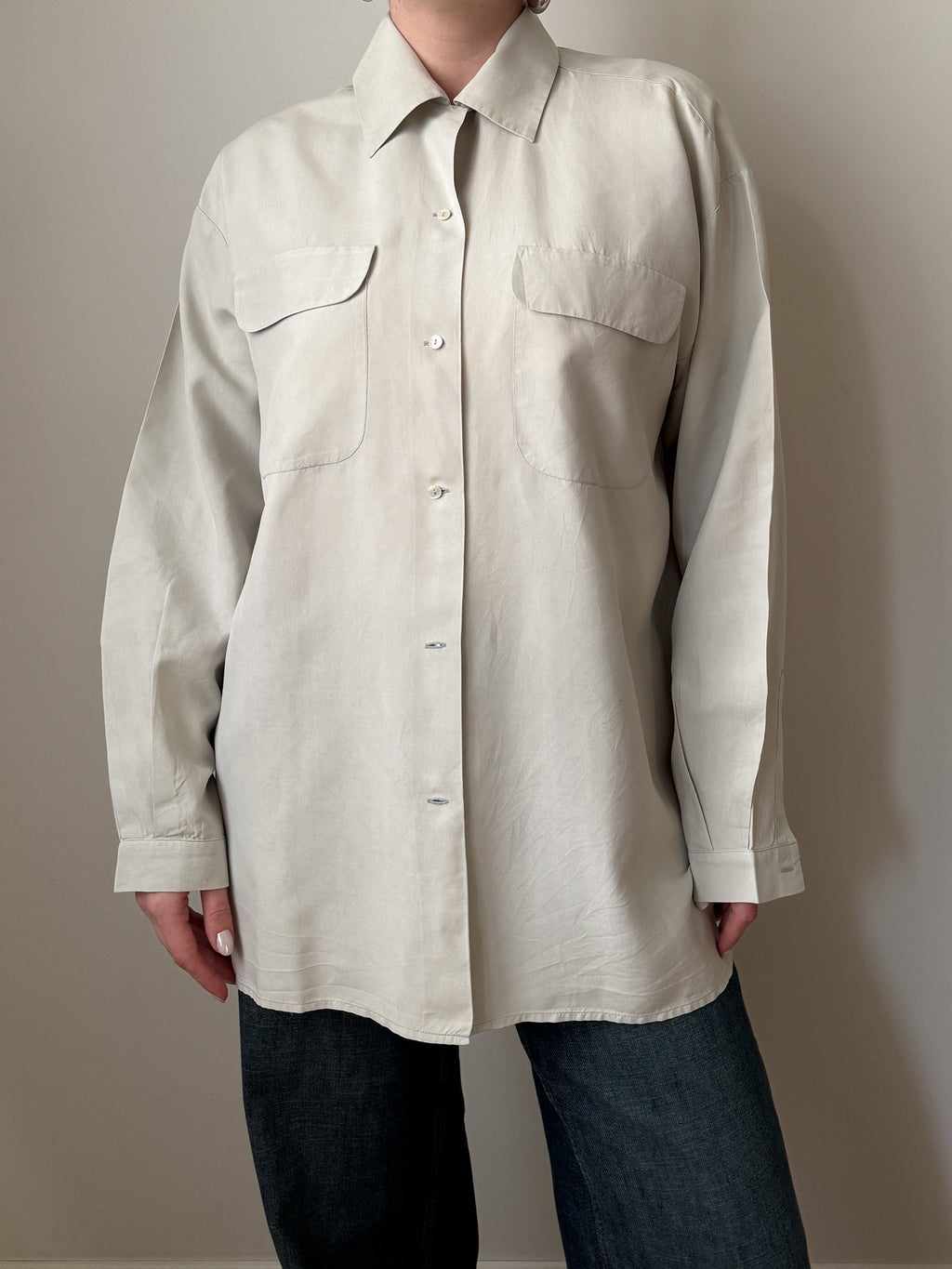 Camicia in pura seta opaca effetto cotone