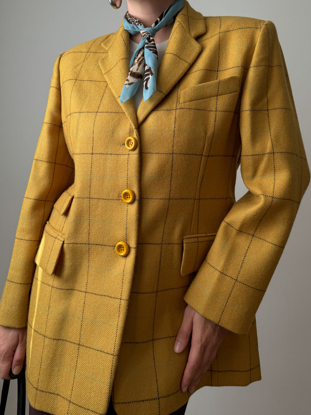 Pure wool check yellow blazer