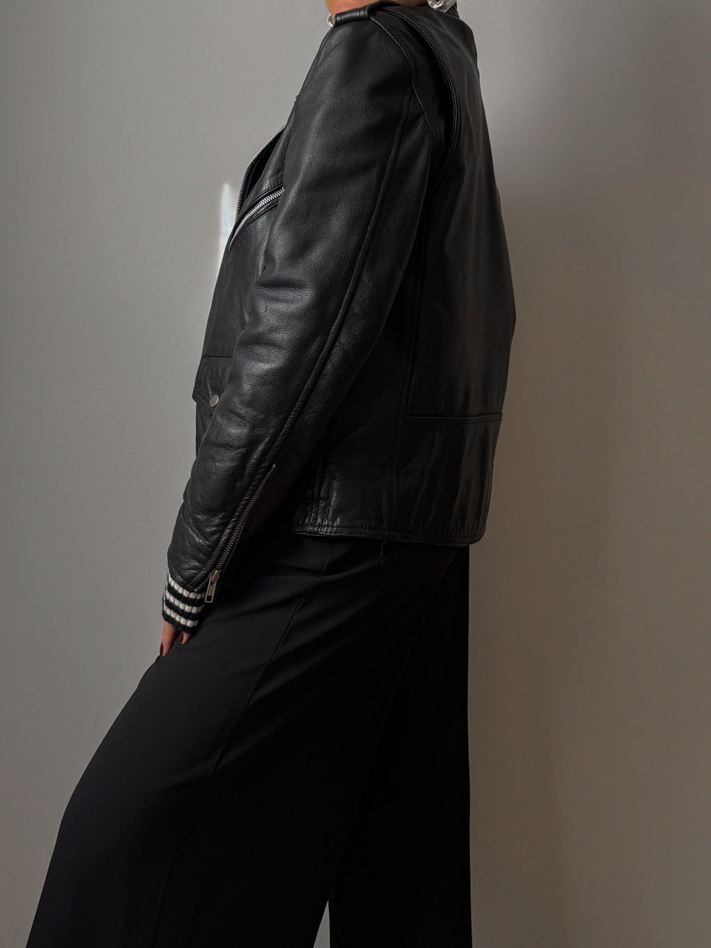 Real leather black biker