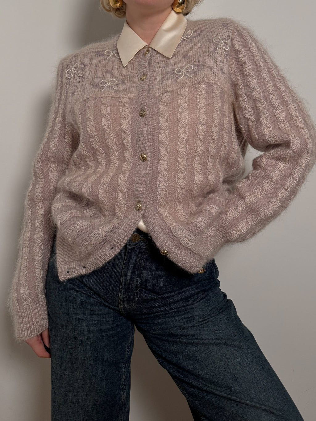 Mohair and wool pink cardigan