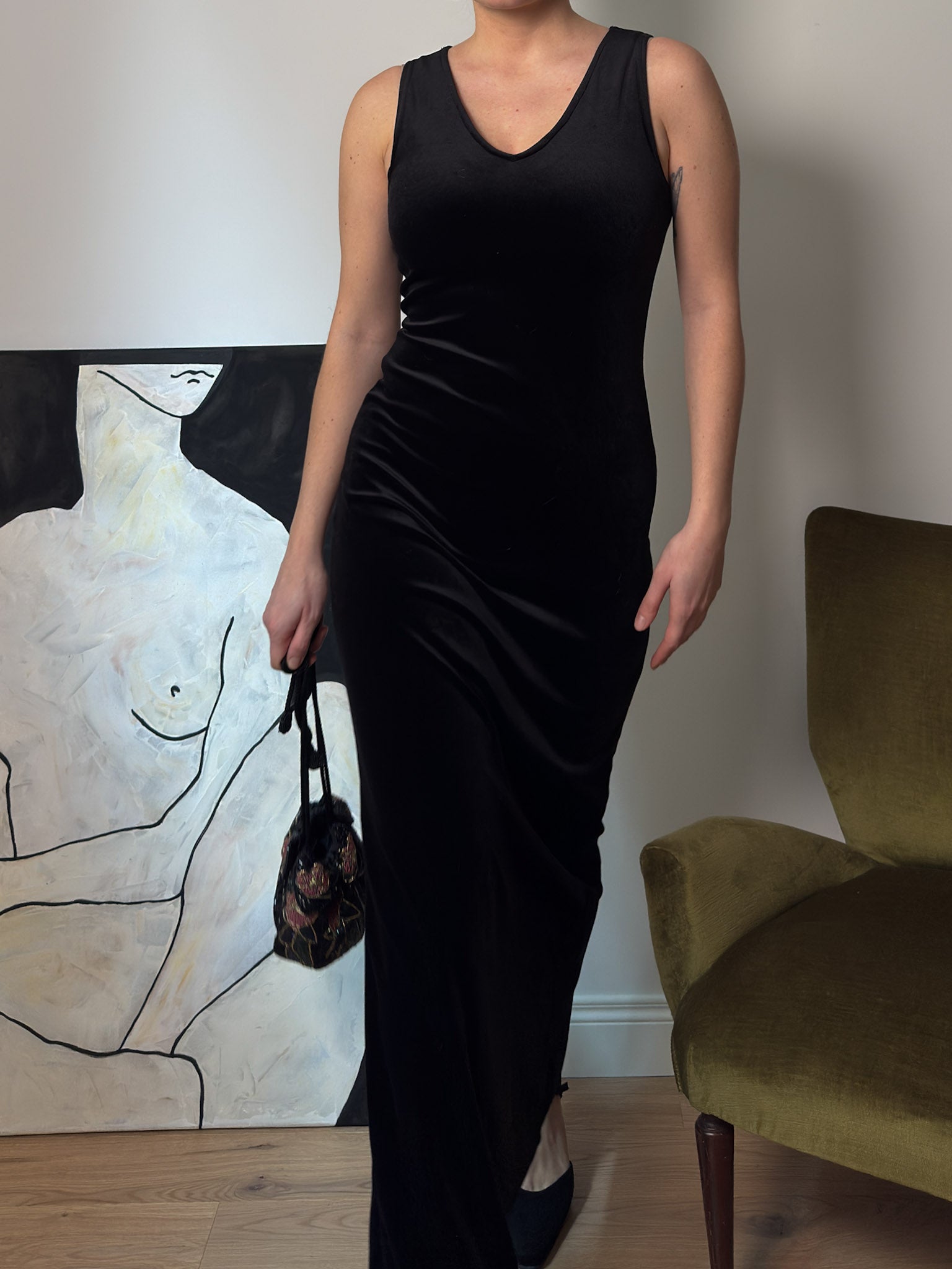 Velvet black long dress