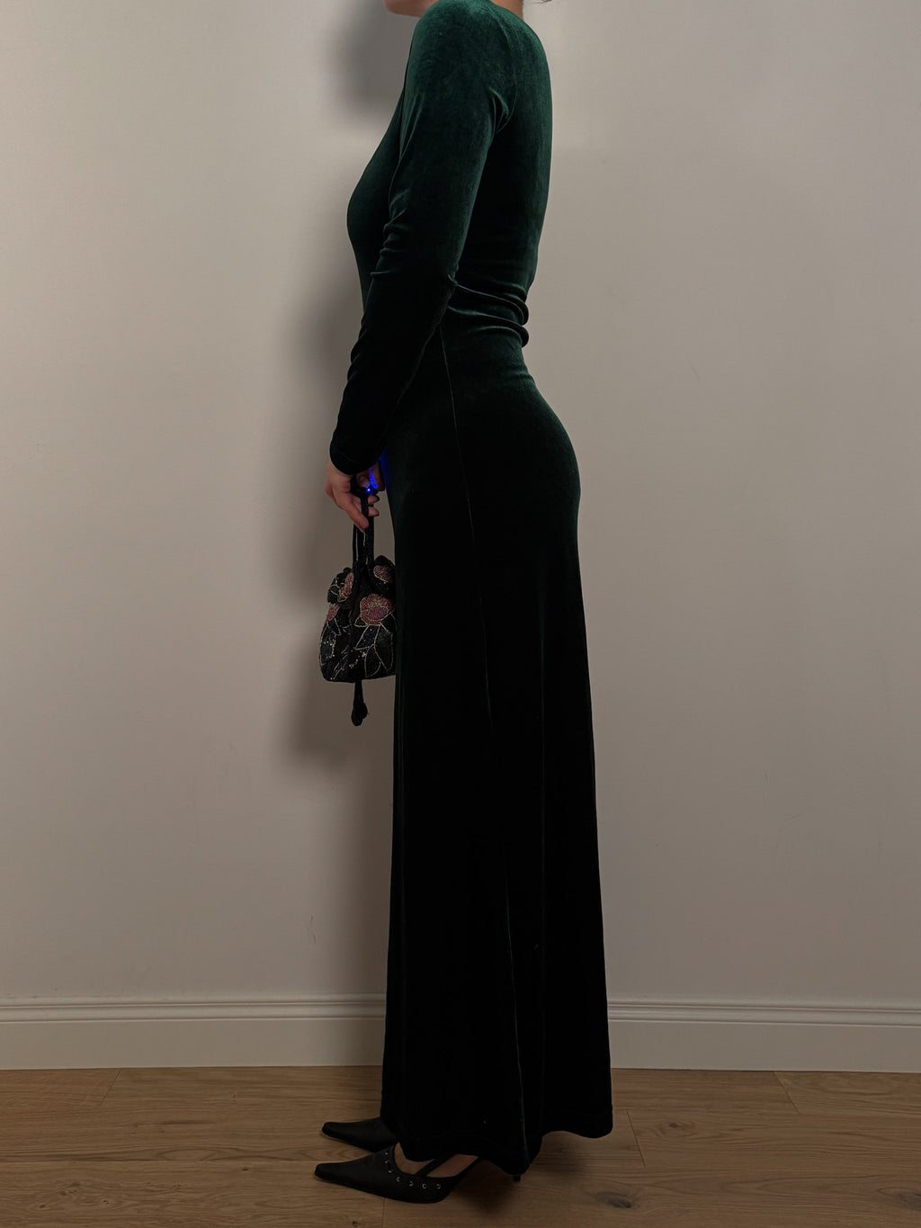 Velvet green long dress