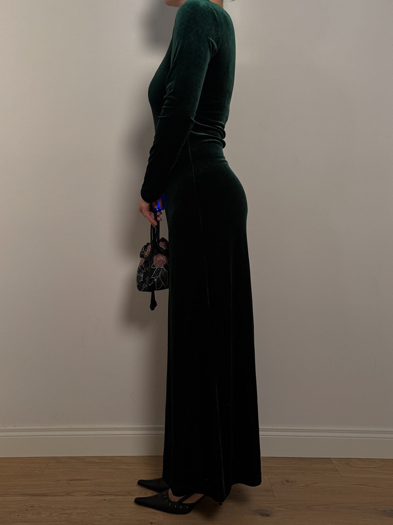 Velvet green long dress