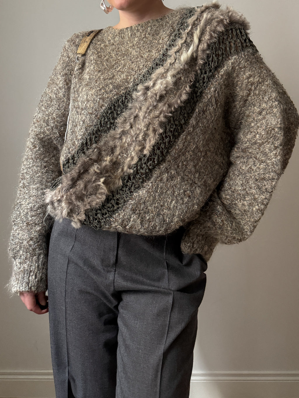 Wool and fur grey sand pull
