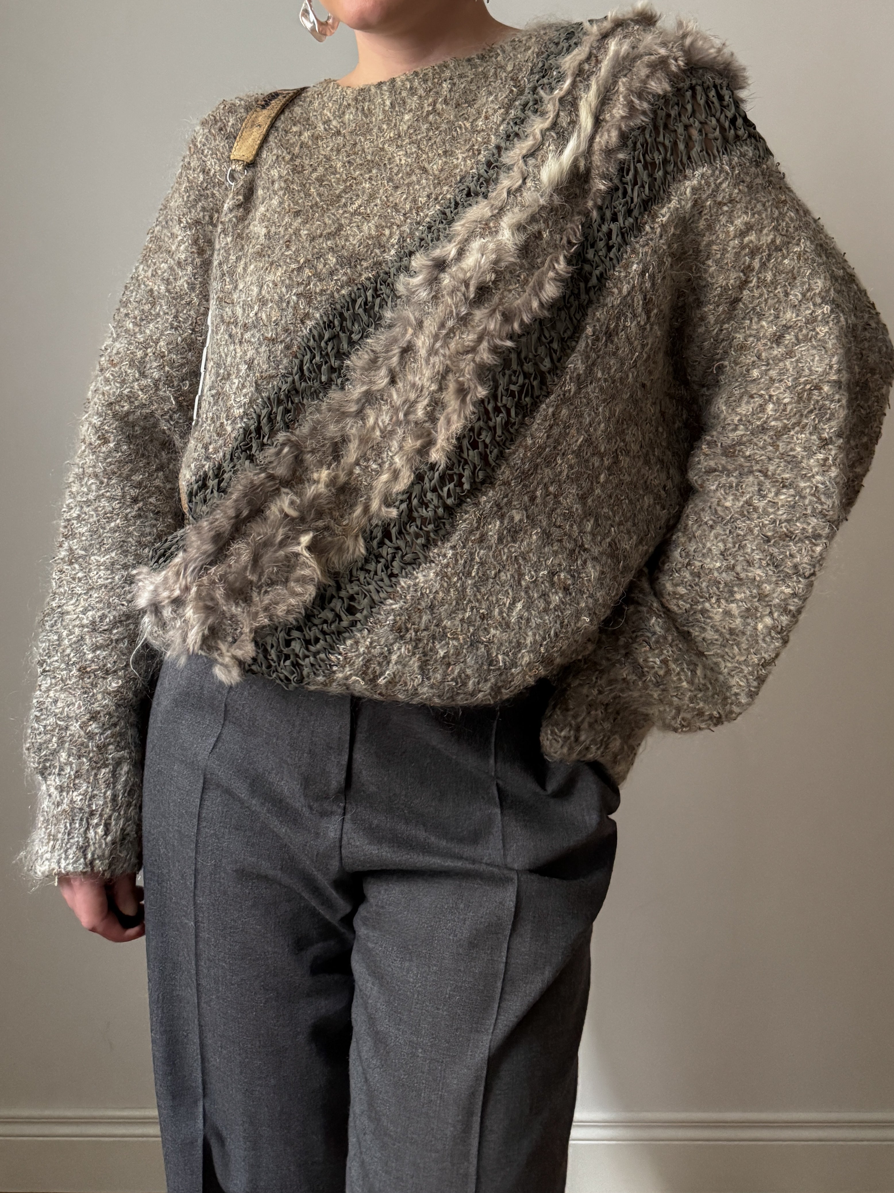 Wool and fur grey sand pull