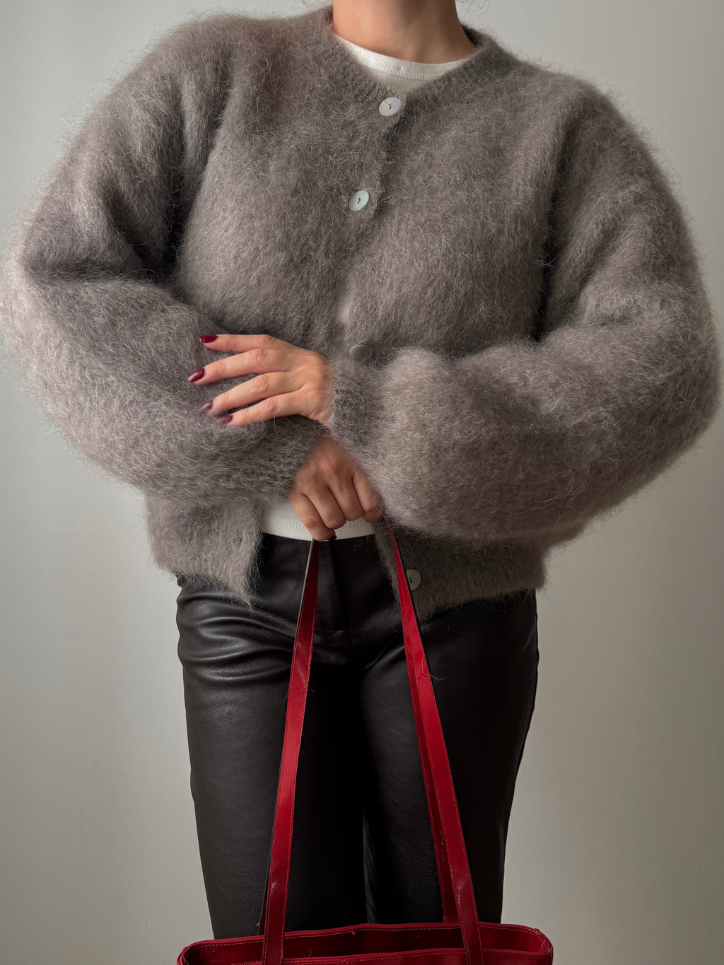 Cardigan in kid mohair - Taupe
