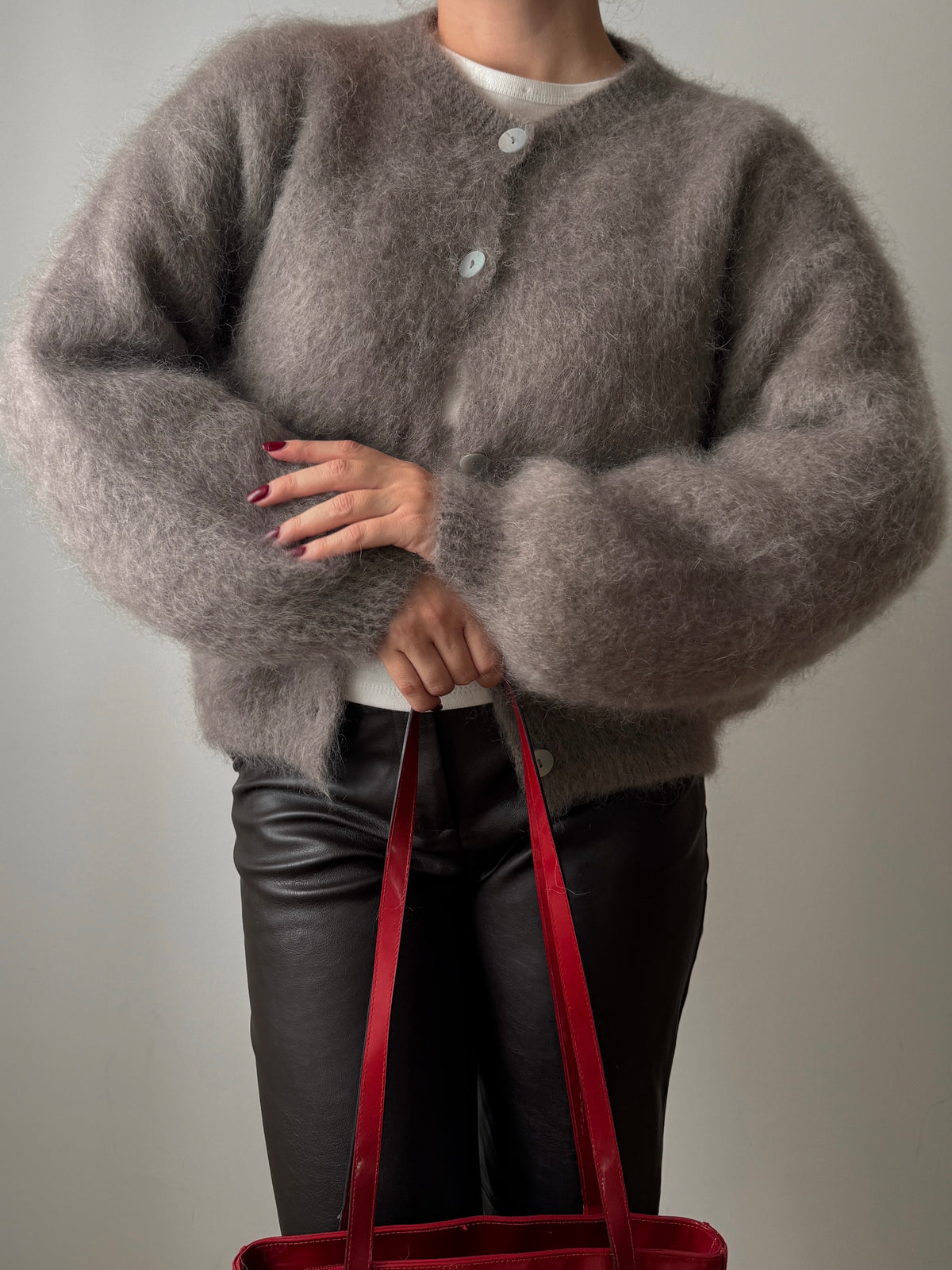 Cardigan in kid mohair - Taupe