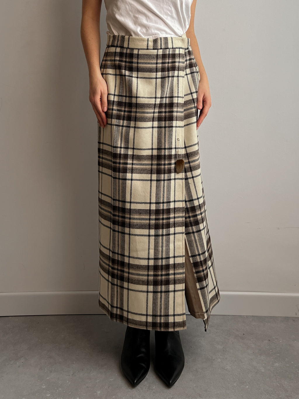 Pure wool tartan long skirt