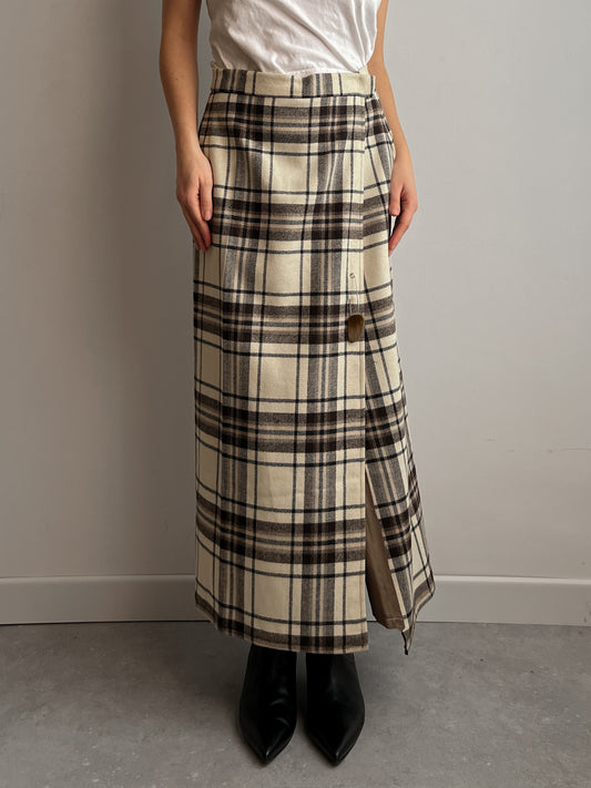 Pure wool tartan long skirt