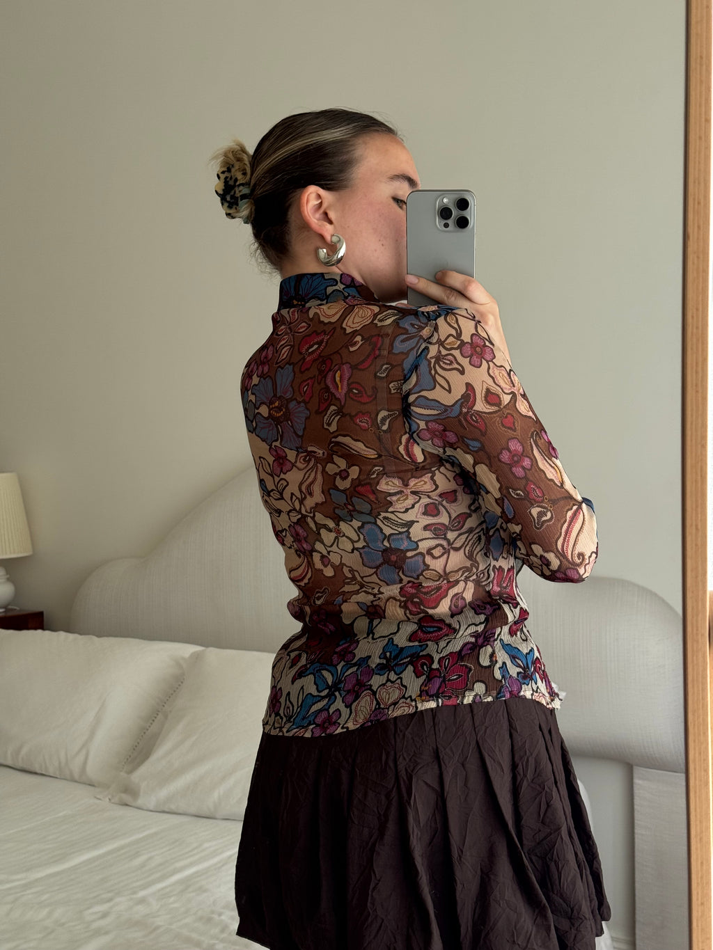 Pure silk rouches printed shirt