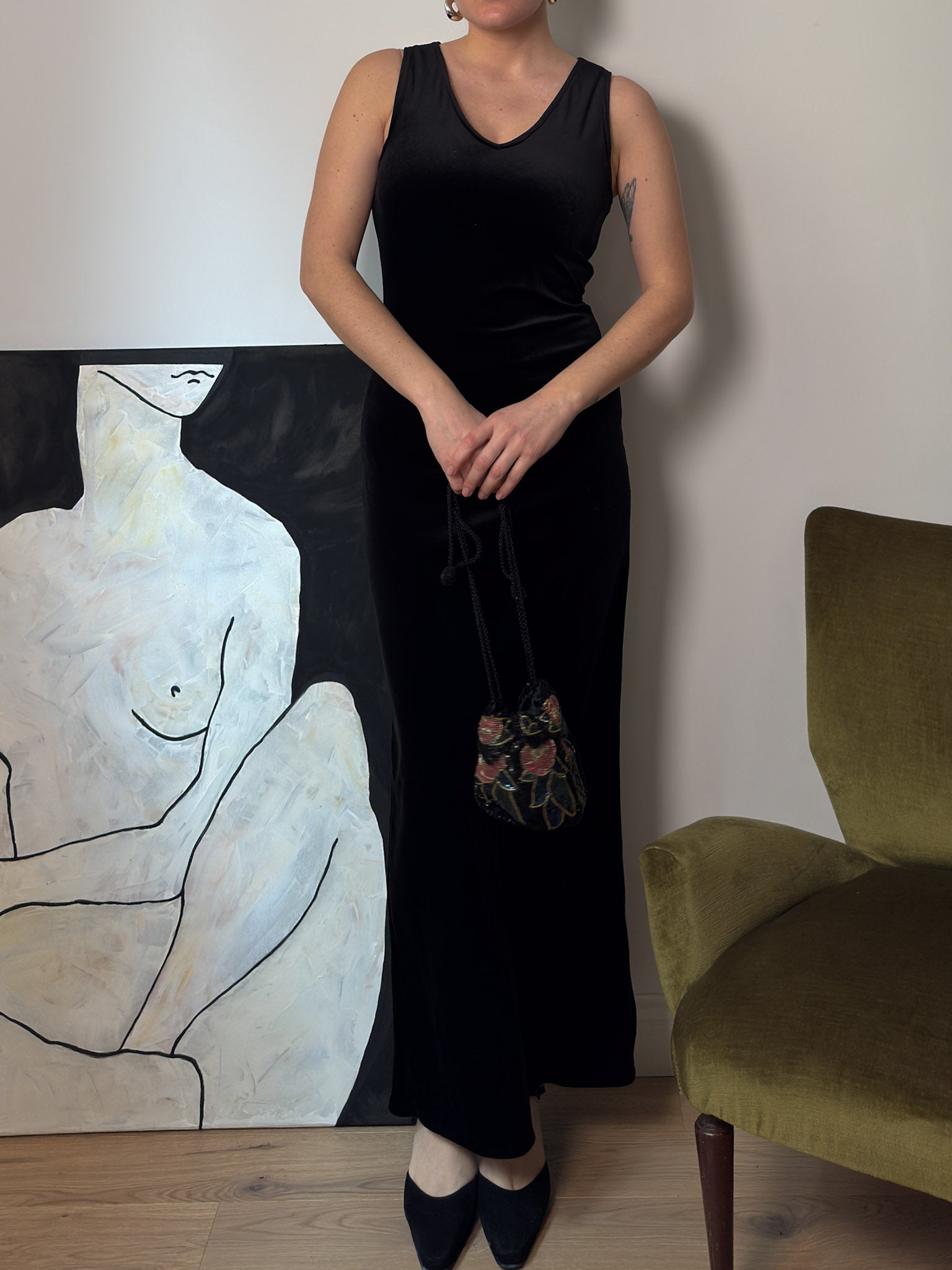 Velvet black long dress