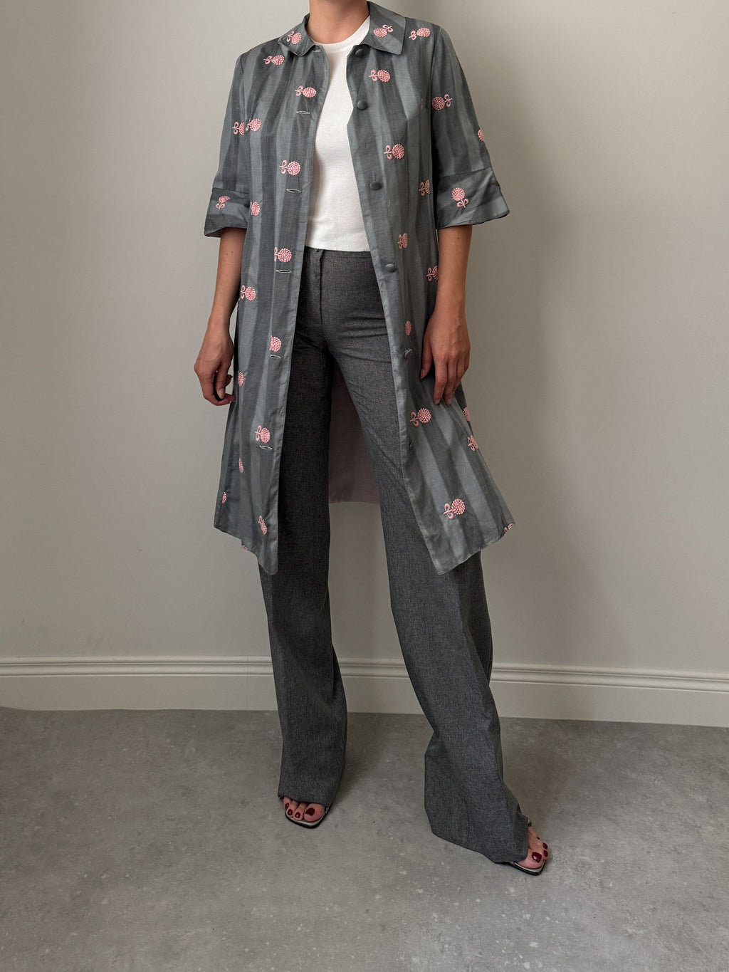 Grey and pink dust coat