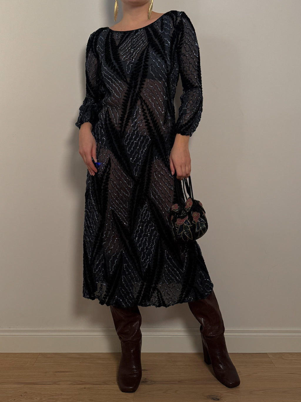 Metallic patterned sheer dress