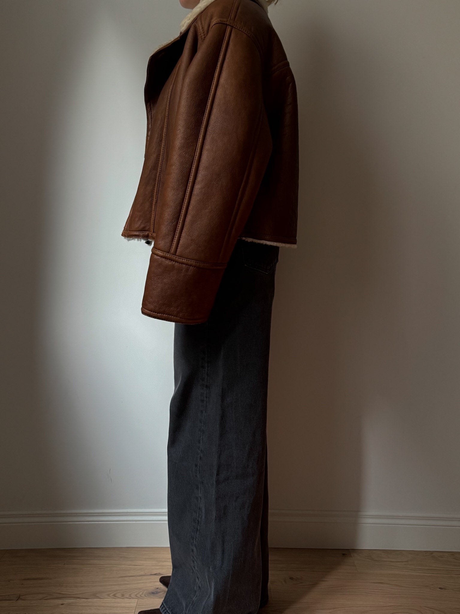 Cropped real shearling