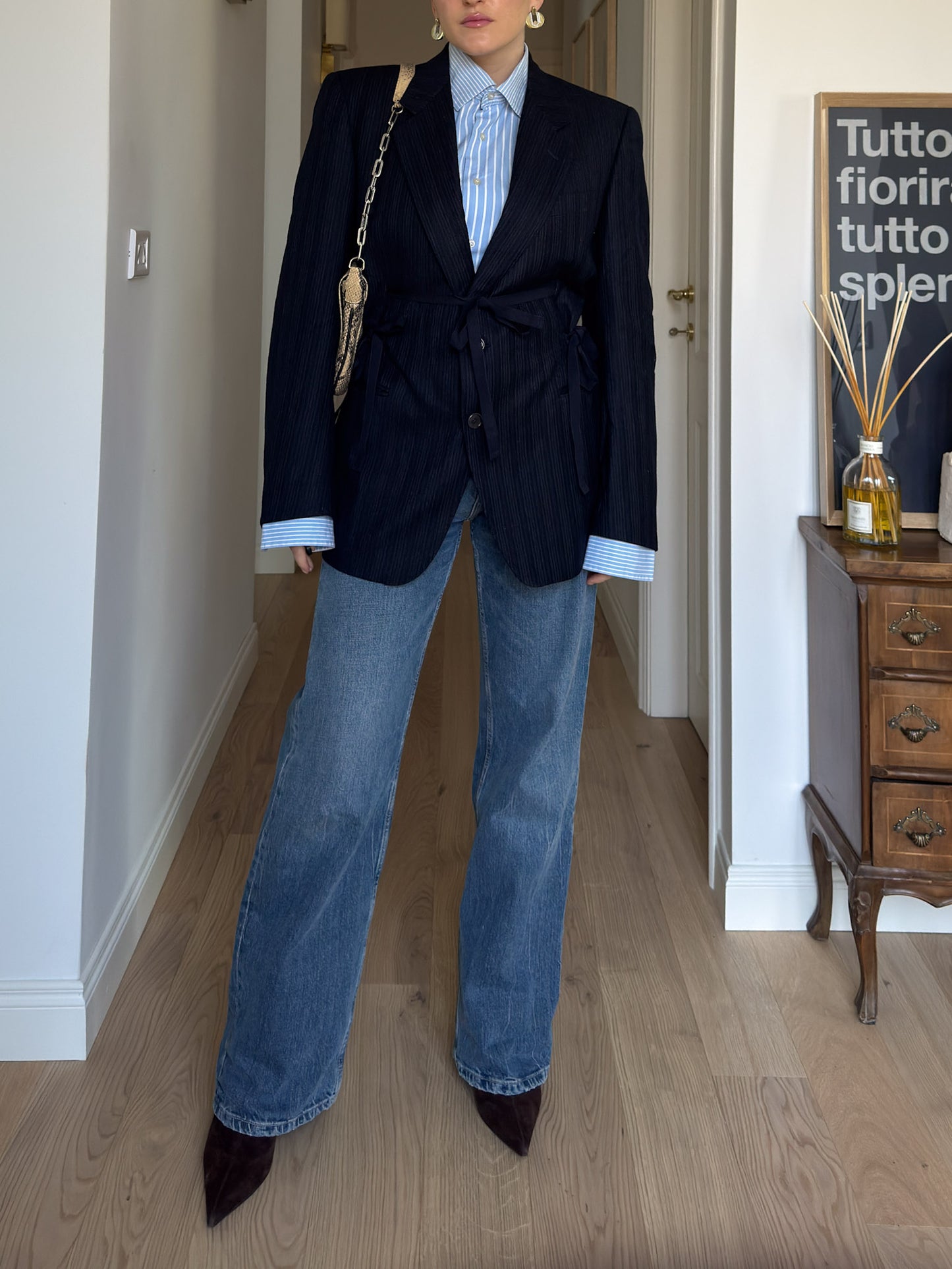 Brando pinstriped blue wool
