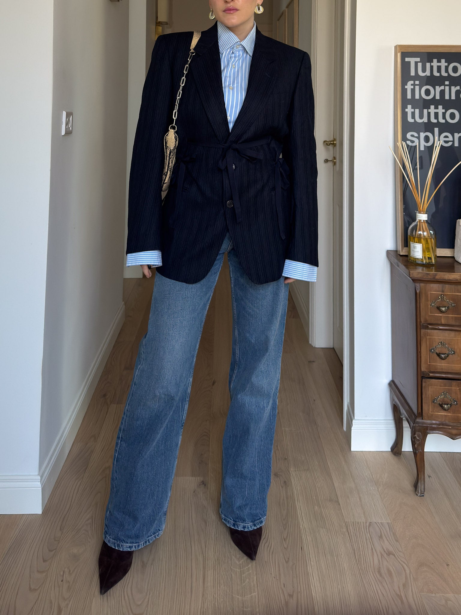 Brando pinstriped blue wool