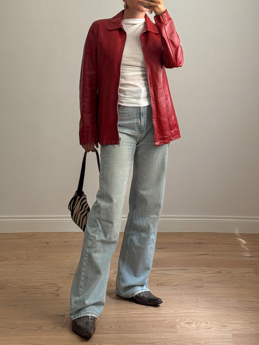 Real leather red jacket