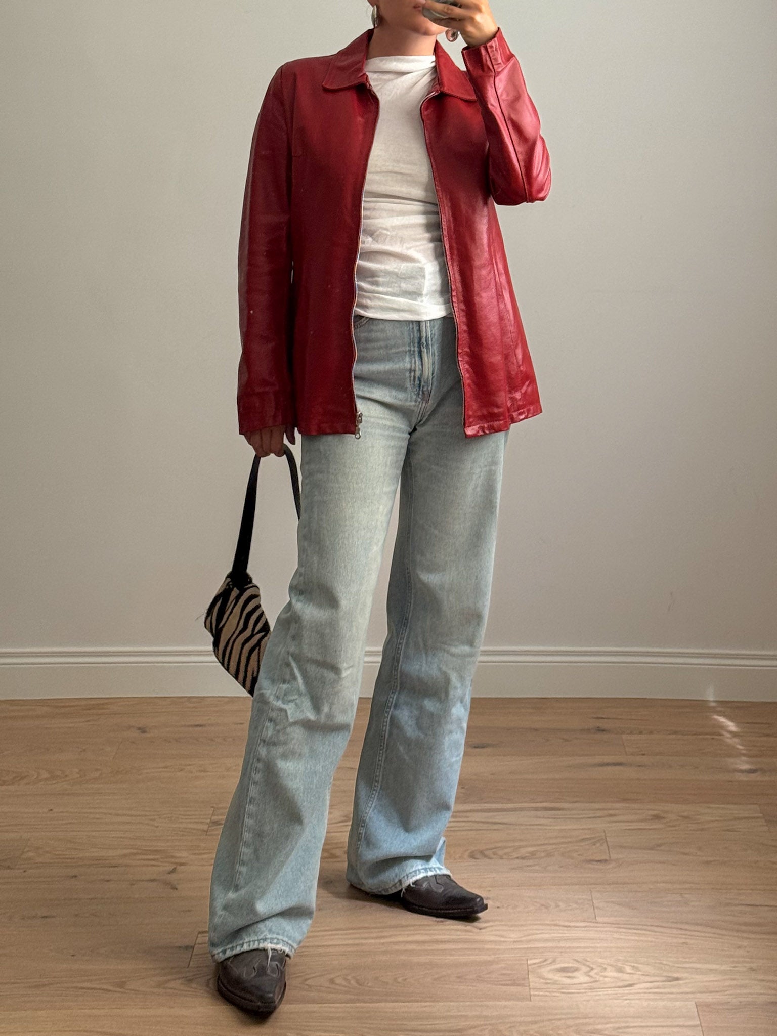 Real leather red jacket