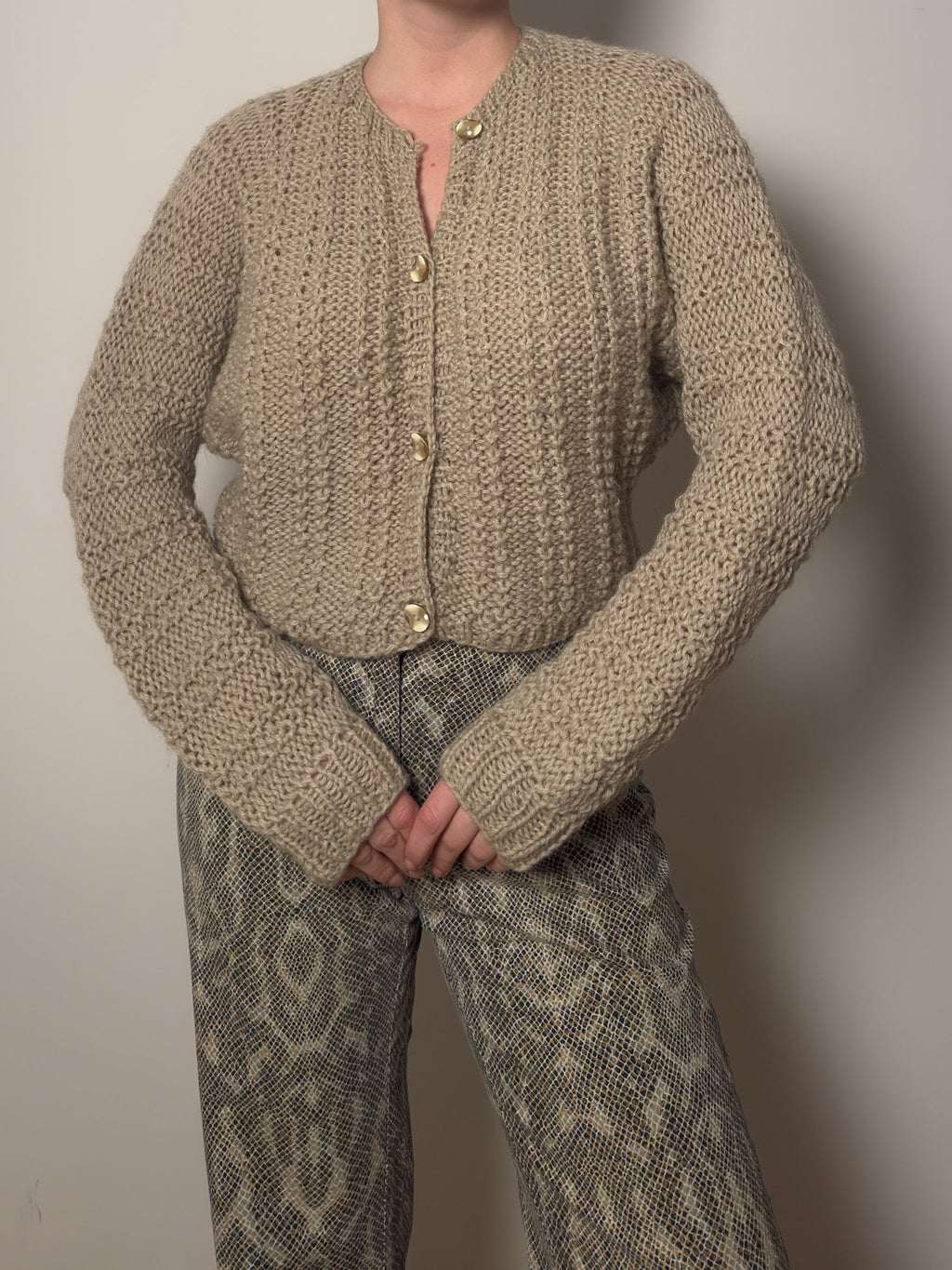 Pure wool handmade beige cardigan