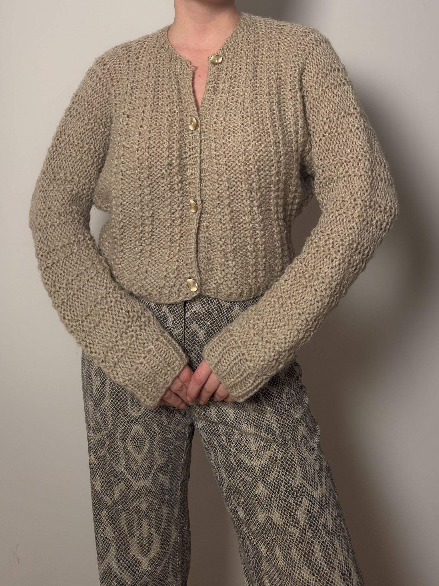 Pure wool handmade beige cardigan