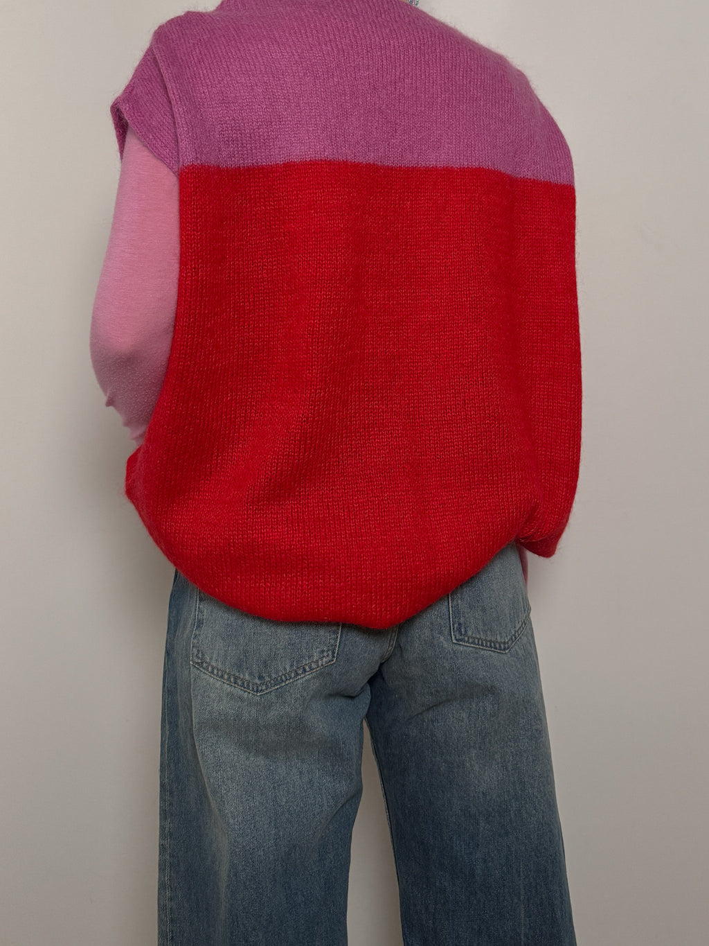 Mohair and wool pink and red top