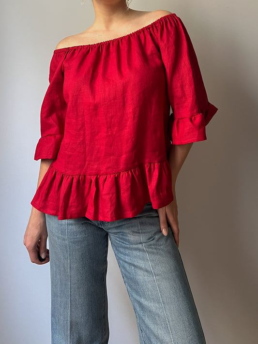 Pure linen red top