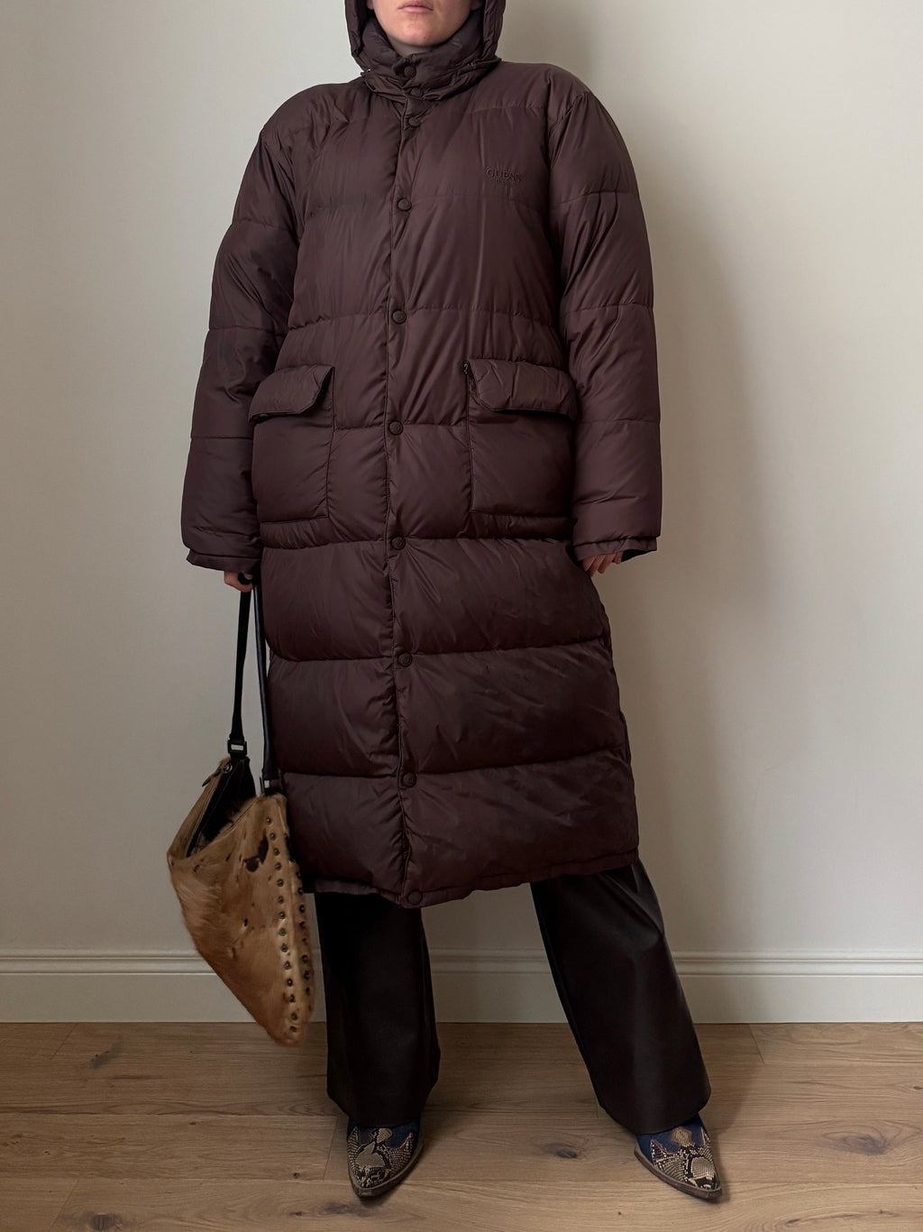 Guess real down brown long puffer