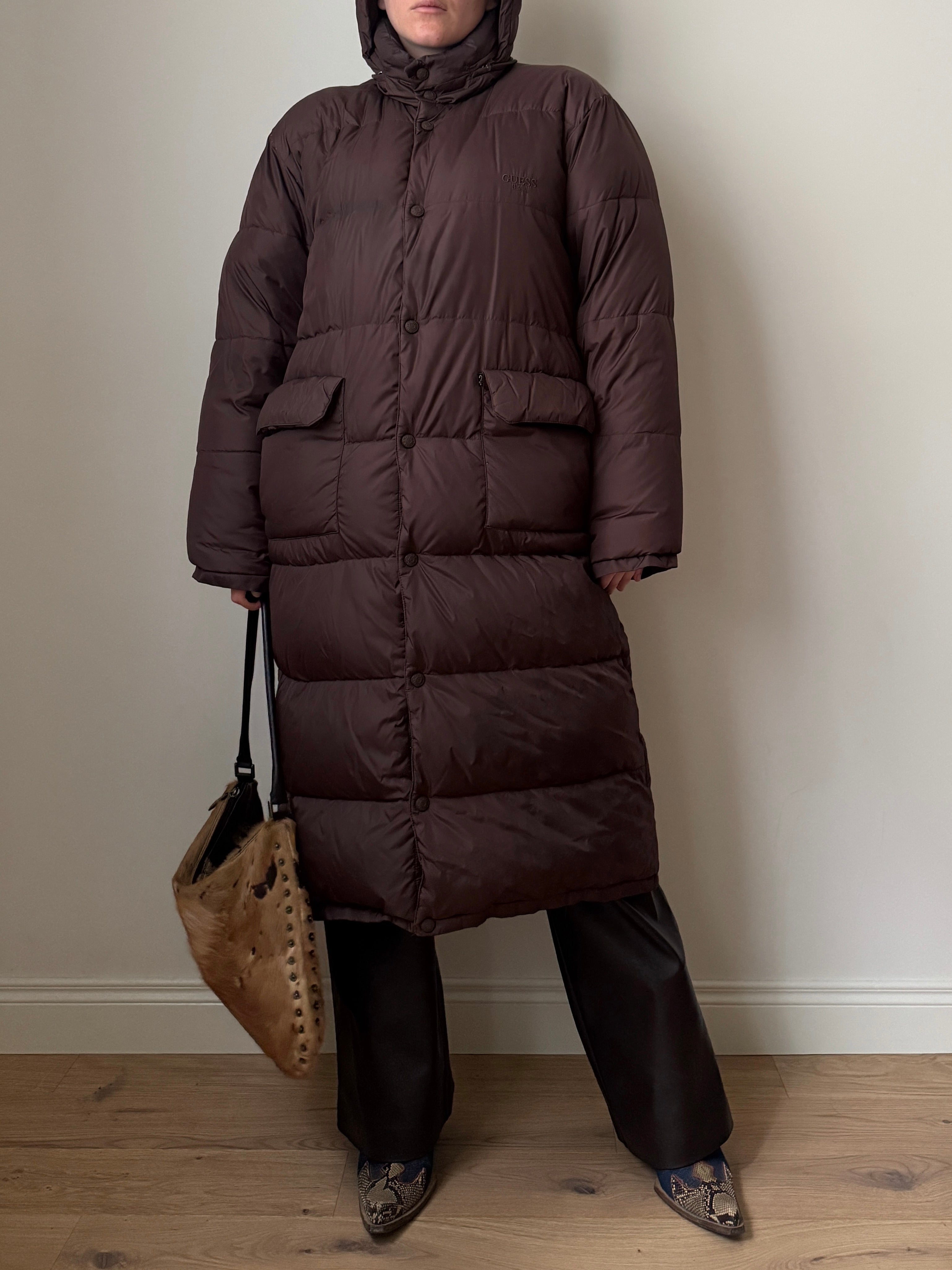 Guess real down brown long puffer
