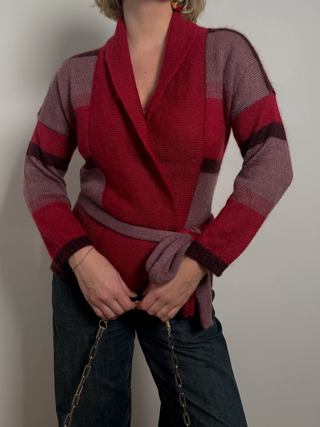 Pure wool striped cardigan