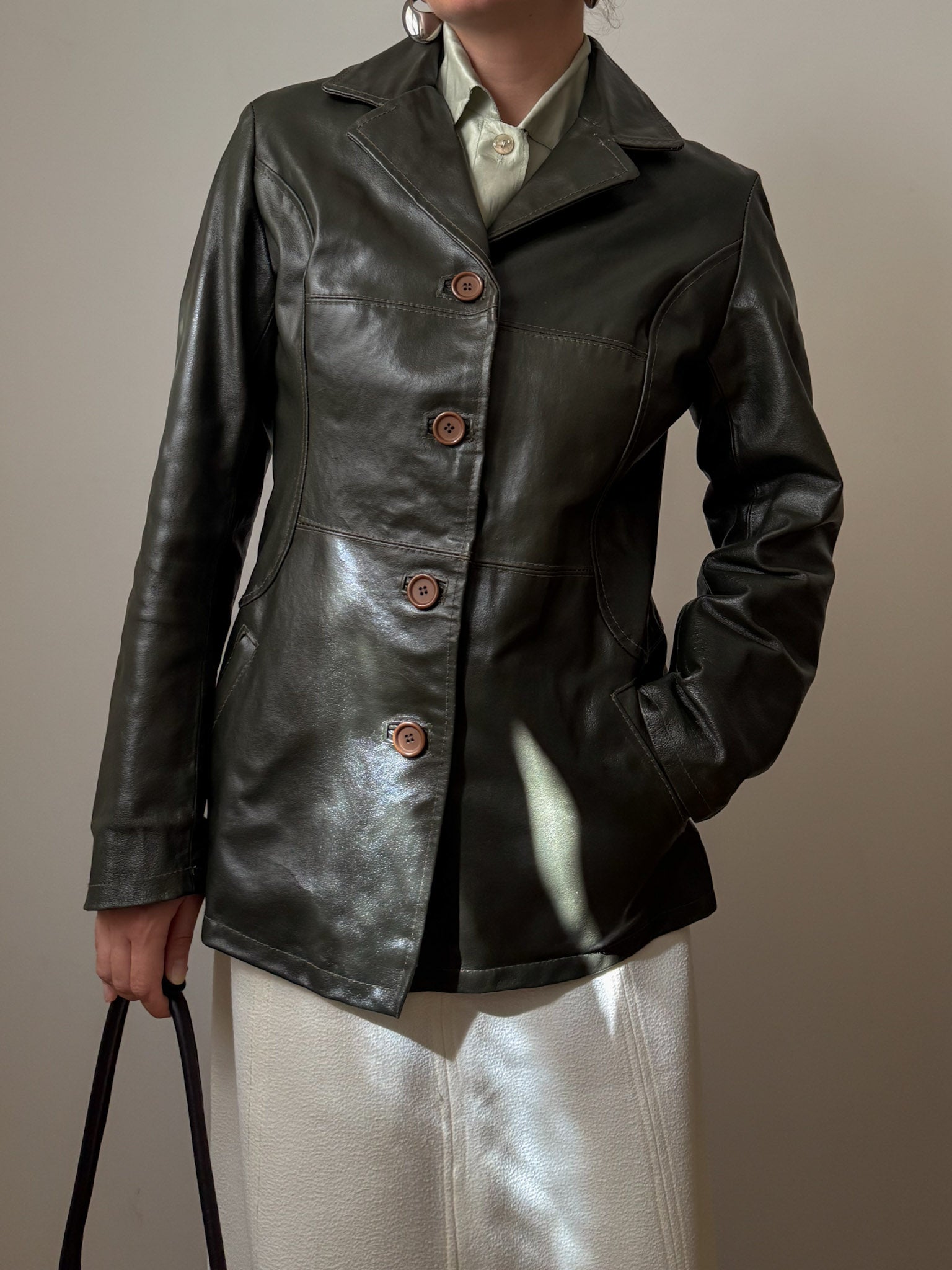 Real leather green jacket