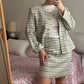 Tweed ivory and sky suit