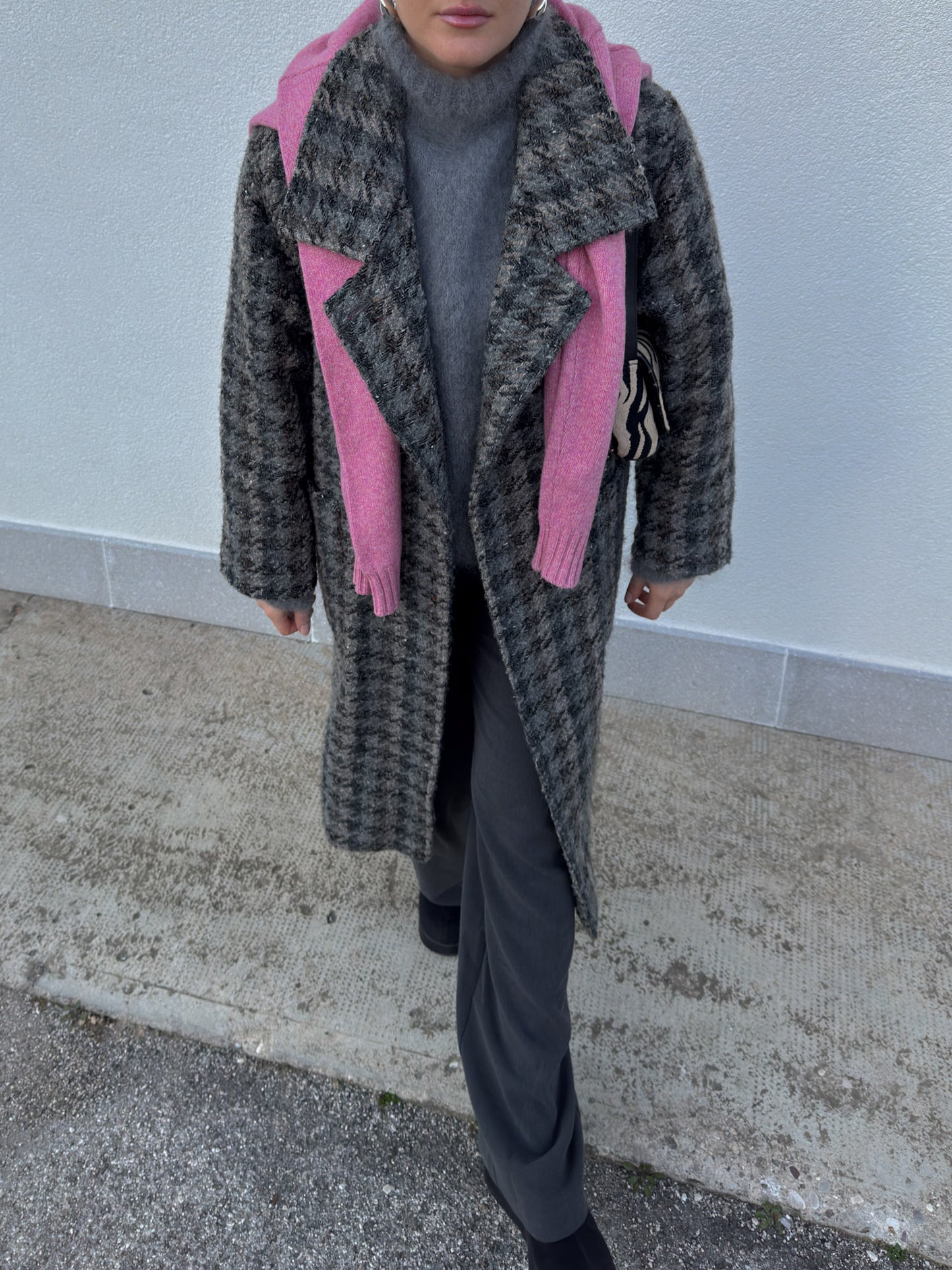 Pure wool check grey coat