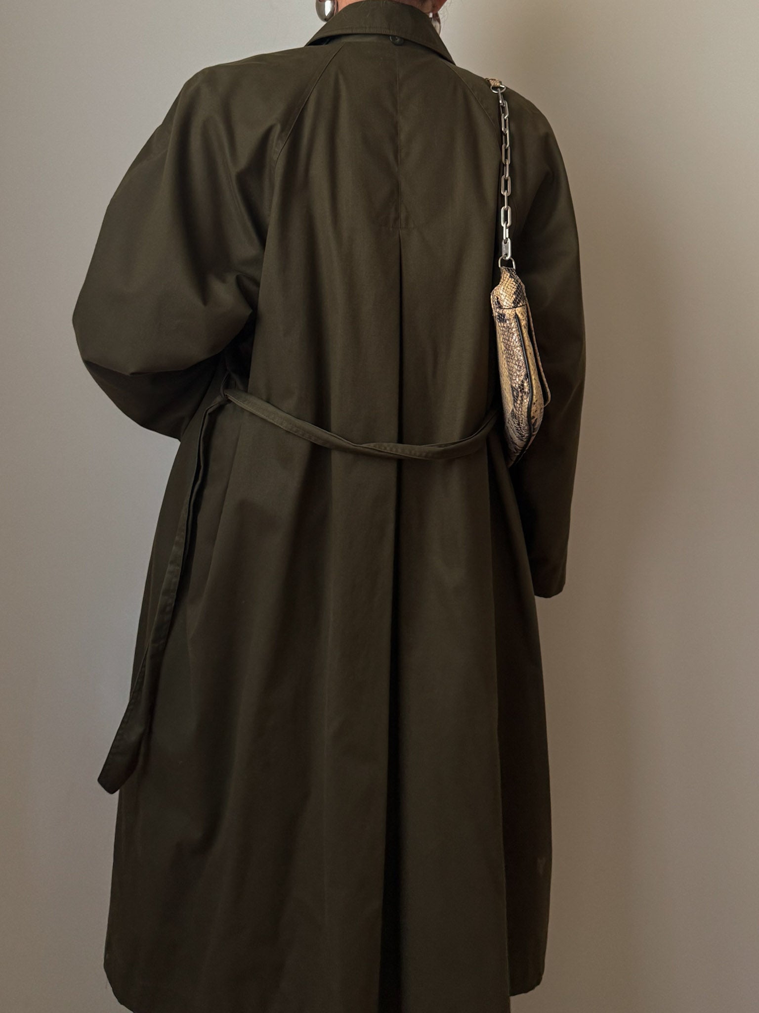 Cotton kaki green long trench