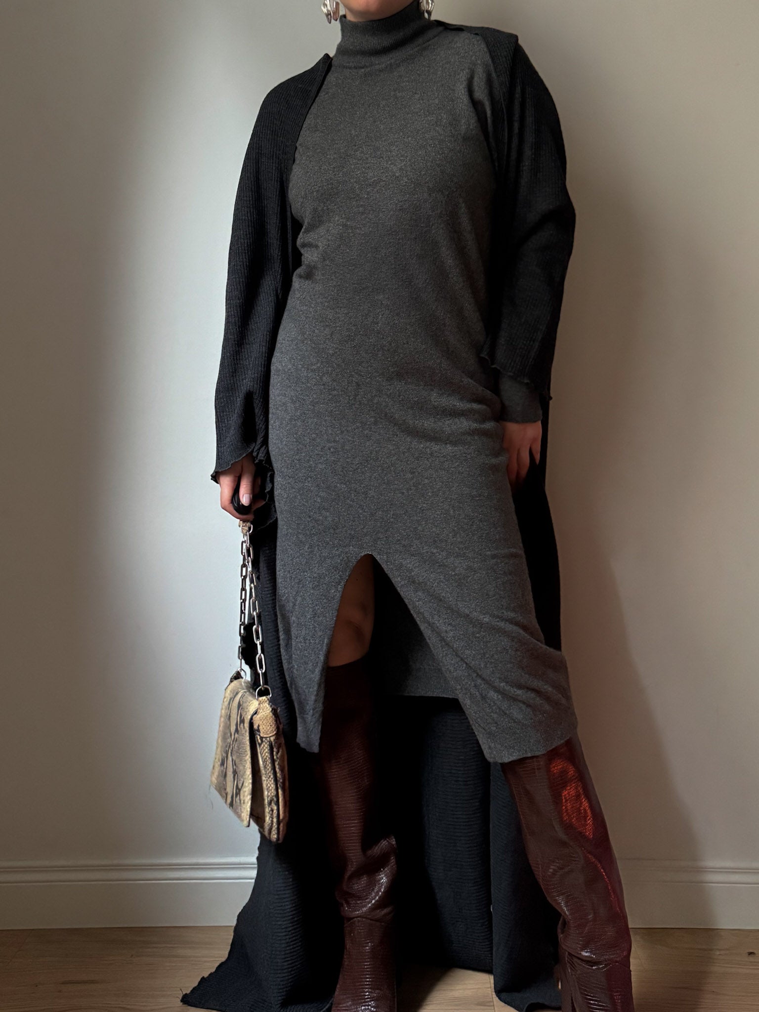 Pure wool anthracite maxi cardigan
