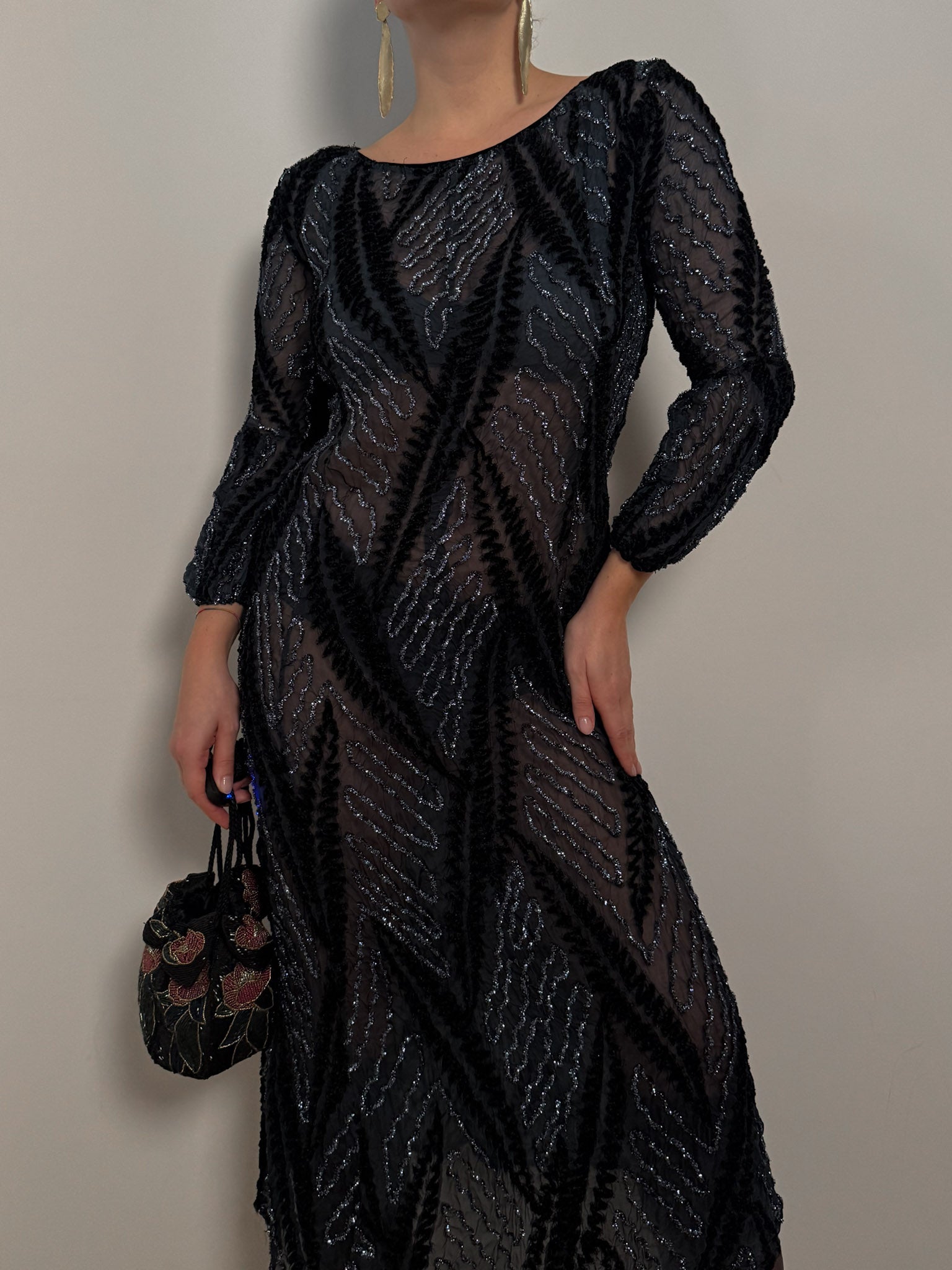 Metallic patterned sheer dress