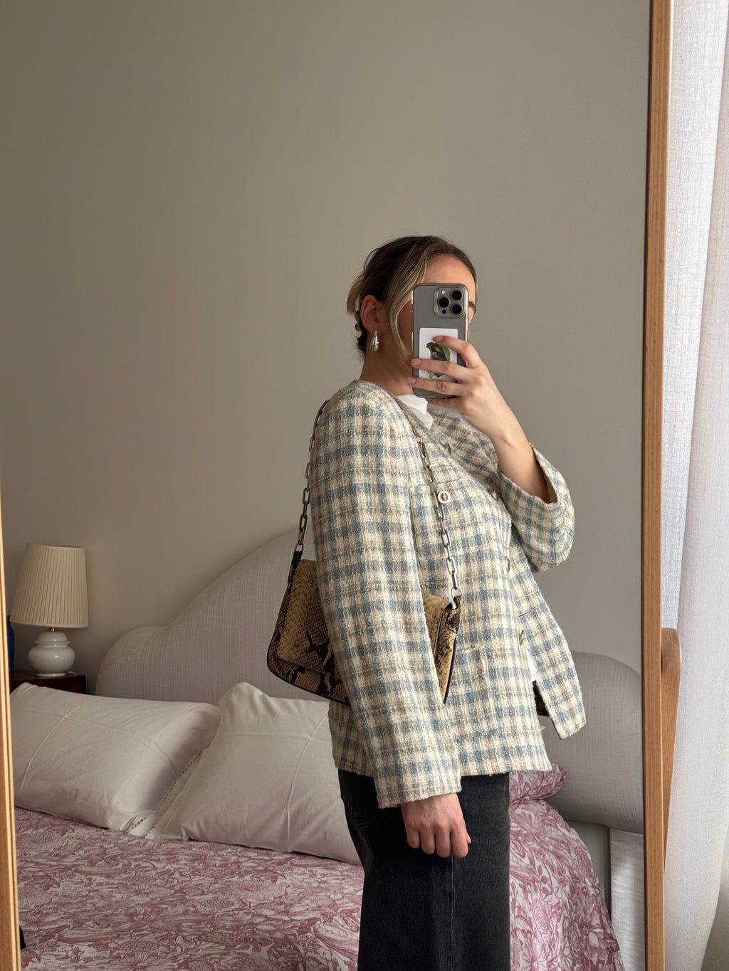 Tweed ivory and sky suit