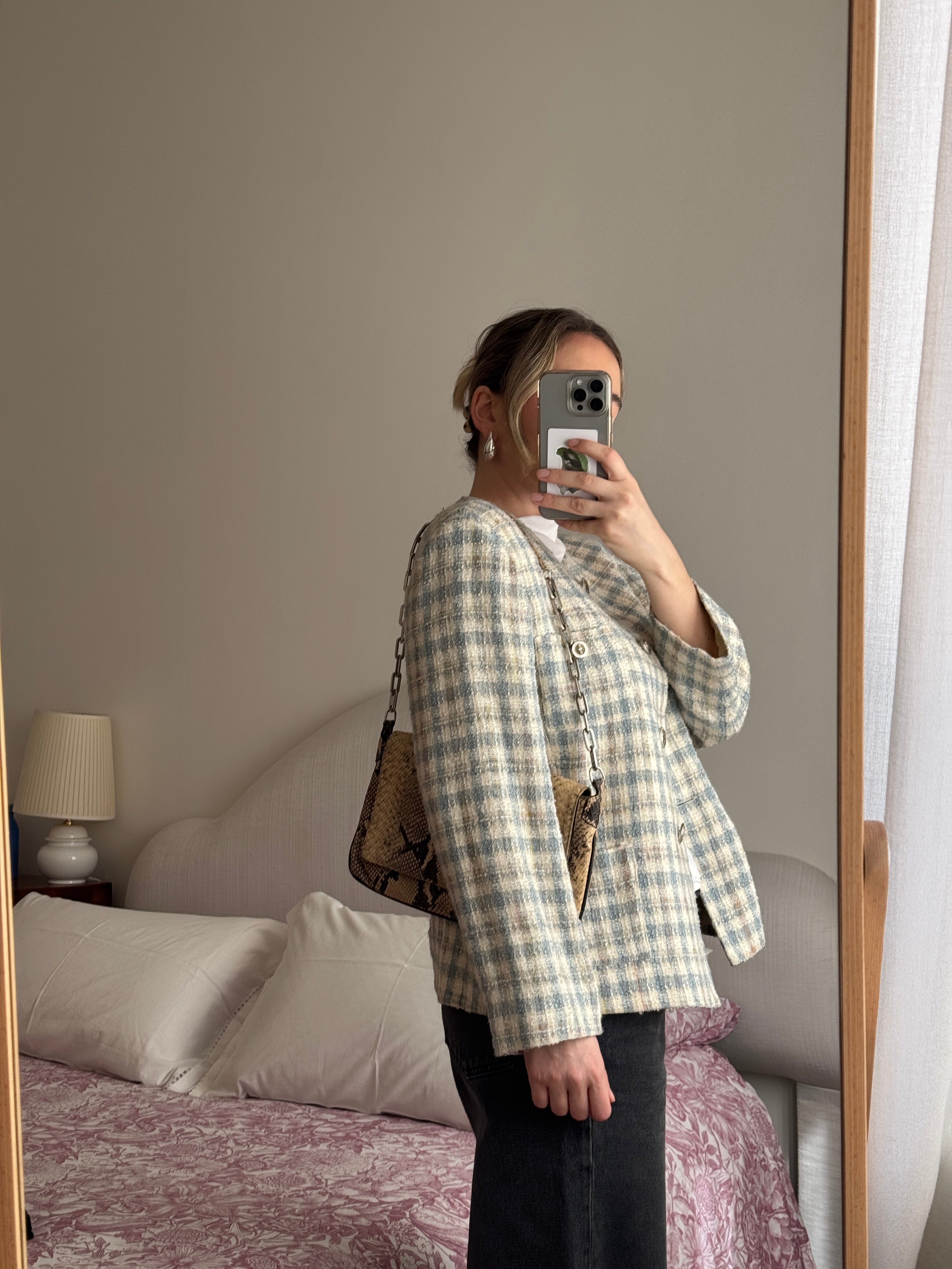 Tweed ivory and sky suit