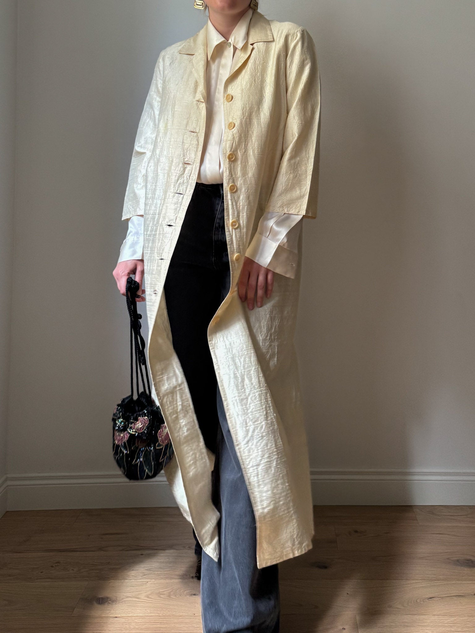 Shantung silk ivory duster