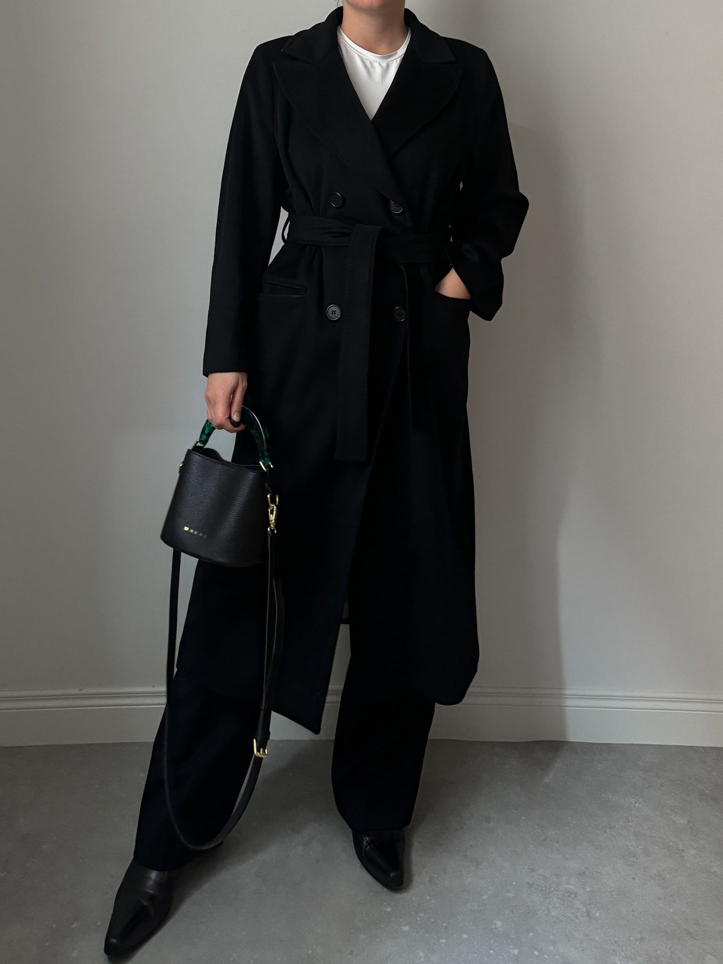 Pure wool black long coat