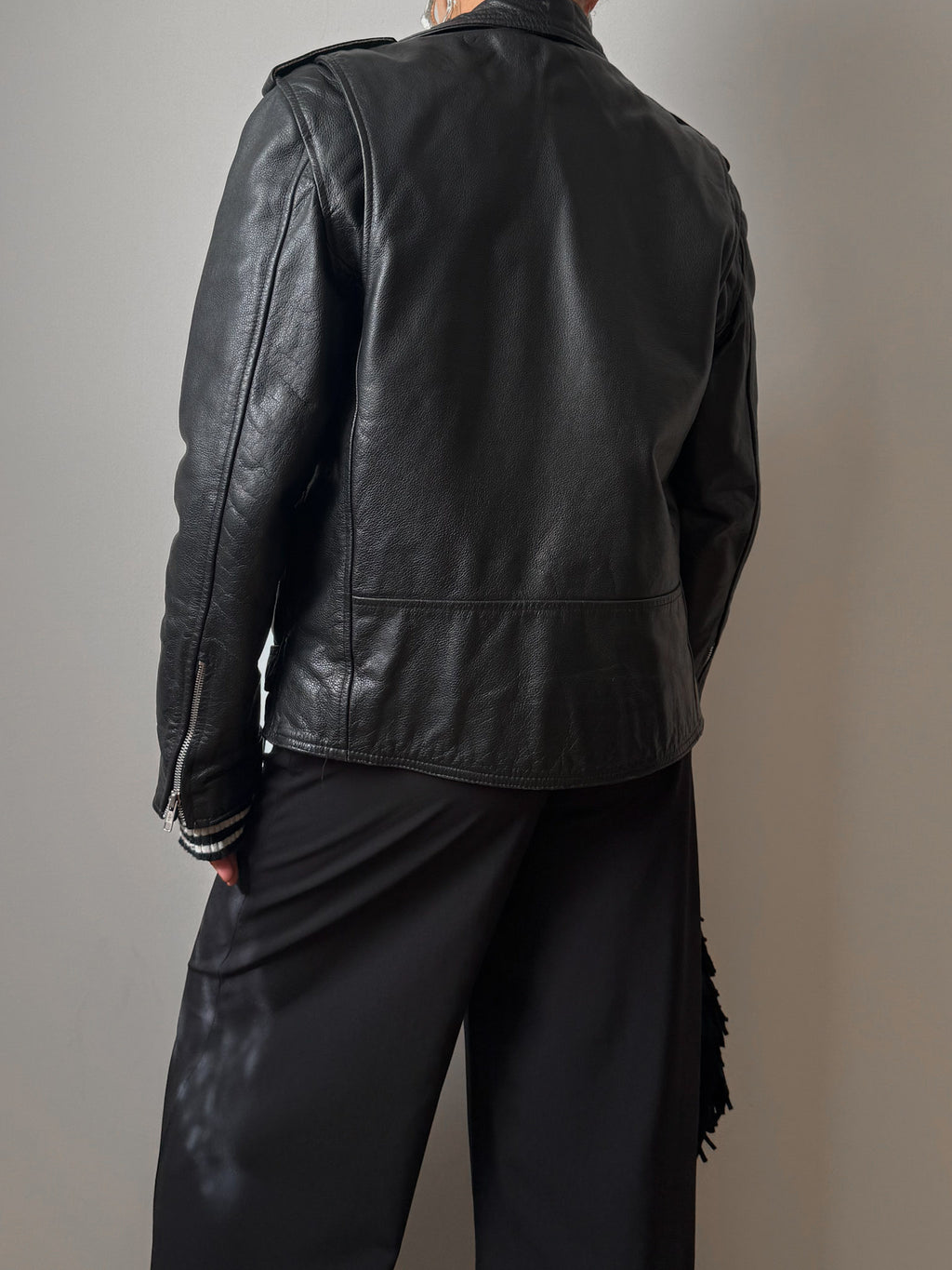 Real leather black biker