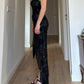 Pure silk sequins black dress