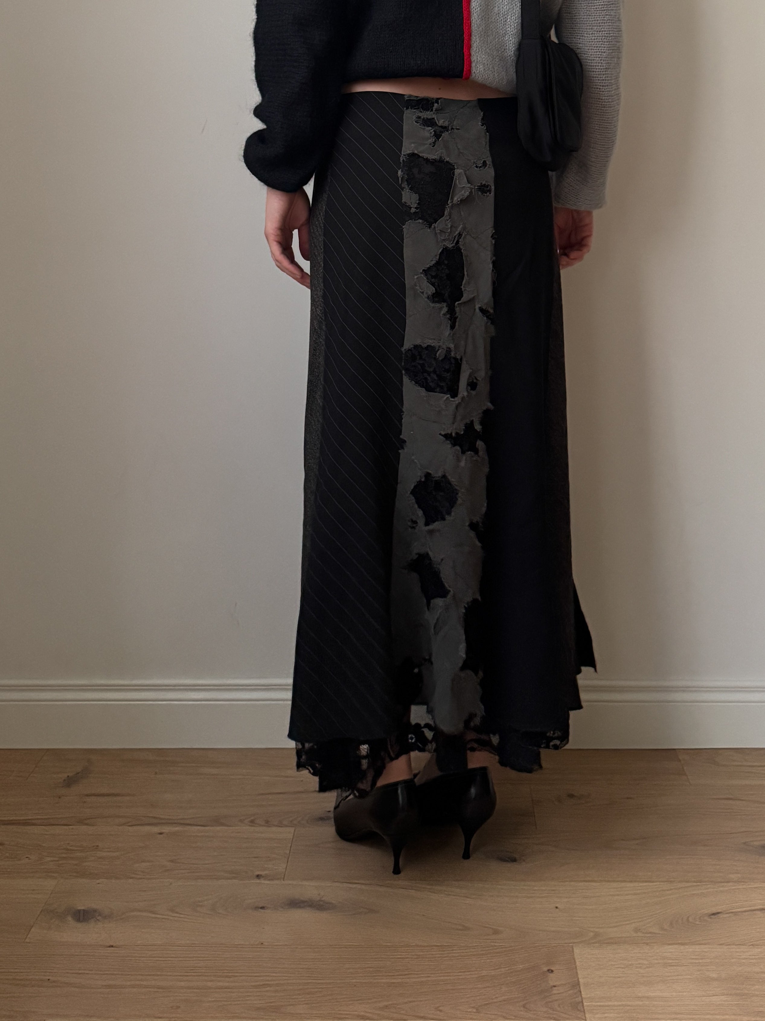 Patchwork black long skirt