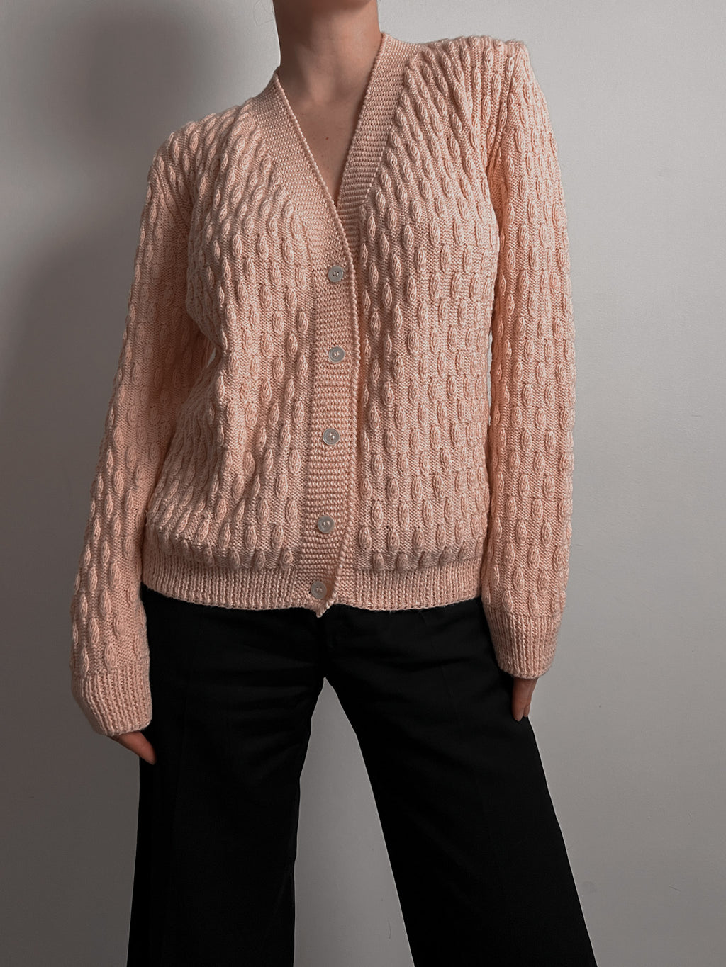 Pure wool embroidered pink cardigan