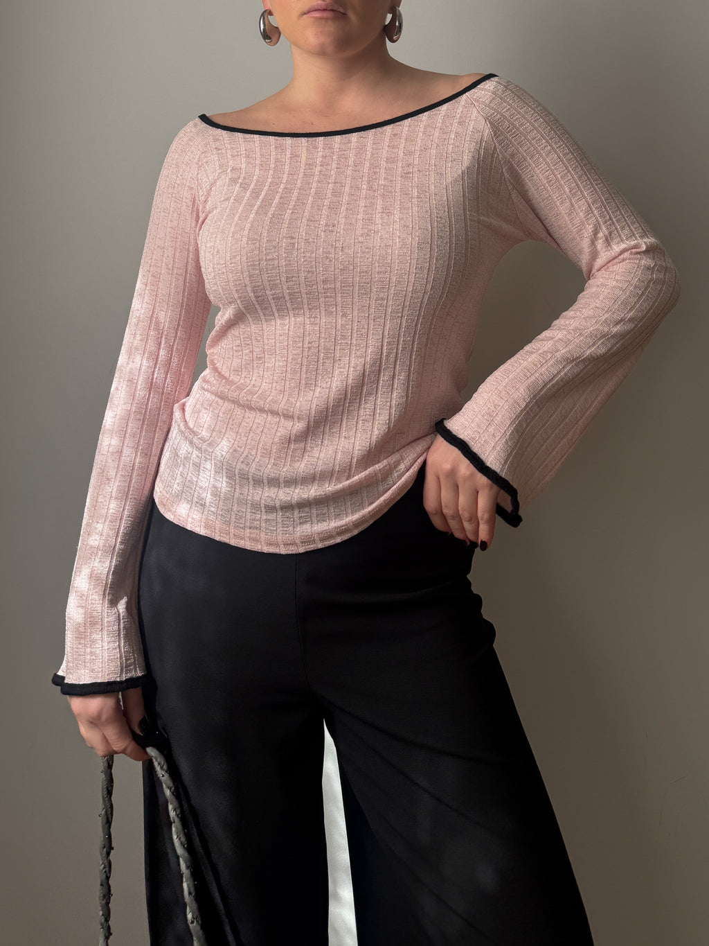 Top a costine vintage in viscosa rosa cipria