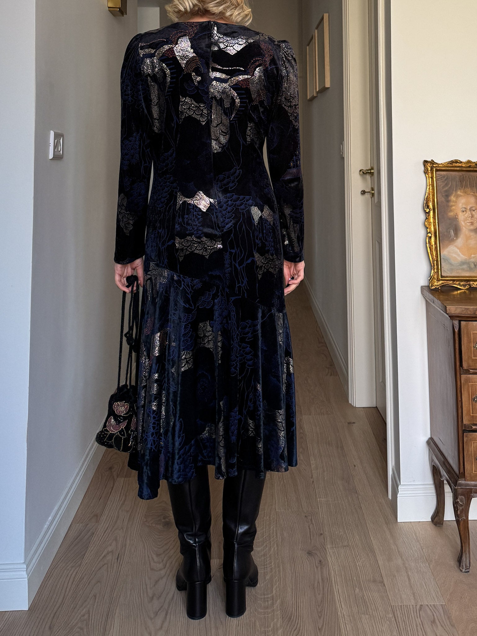 Velvet blue and gold dress