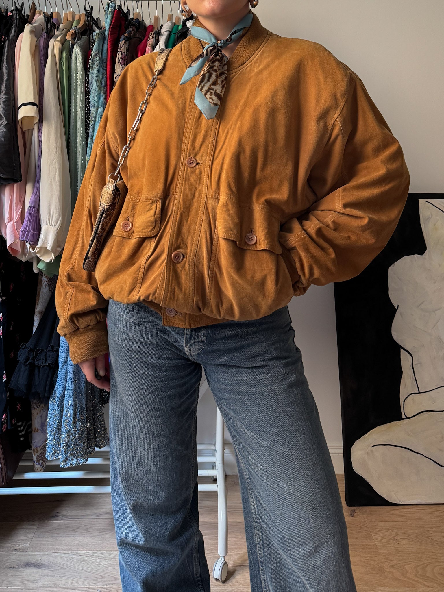 Real suede caramel bomber