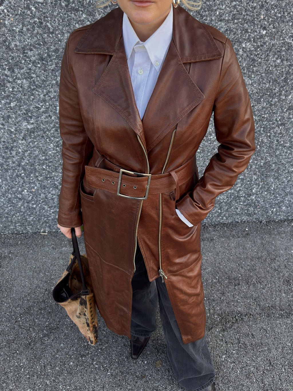 Genuin lather caramel trench coat