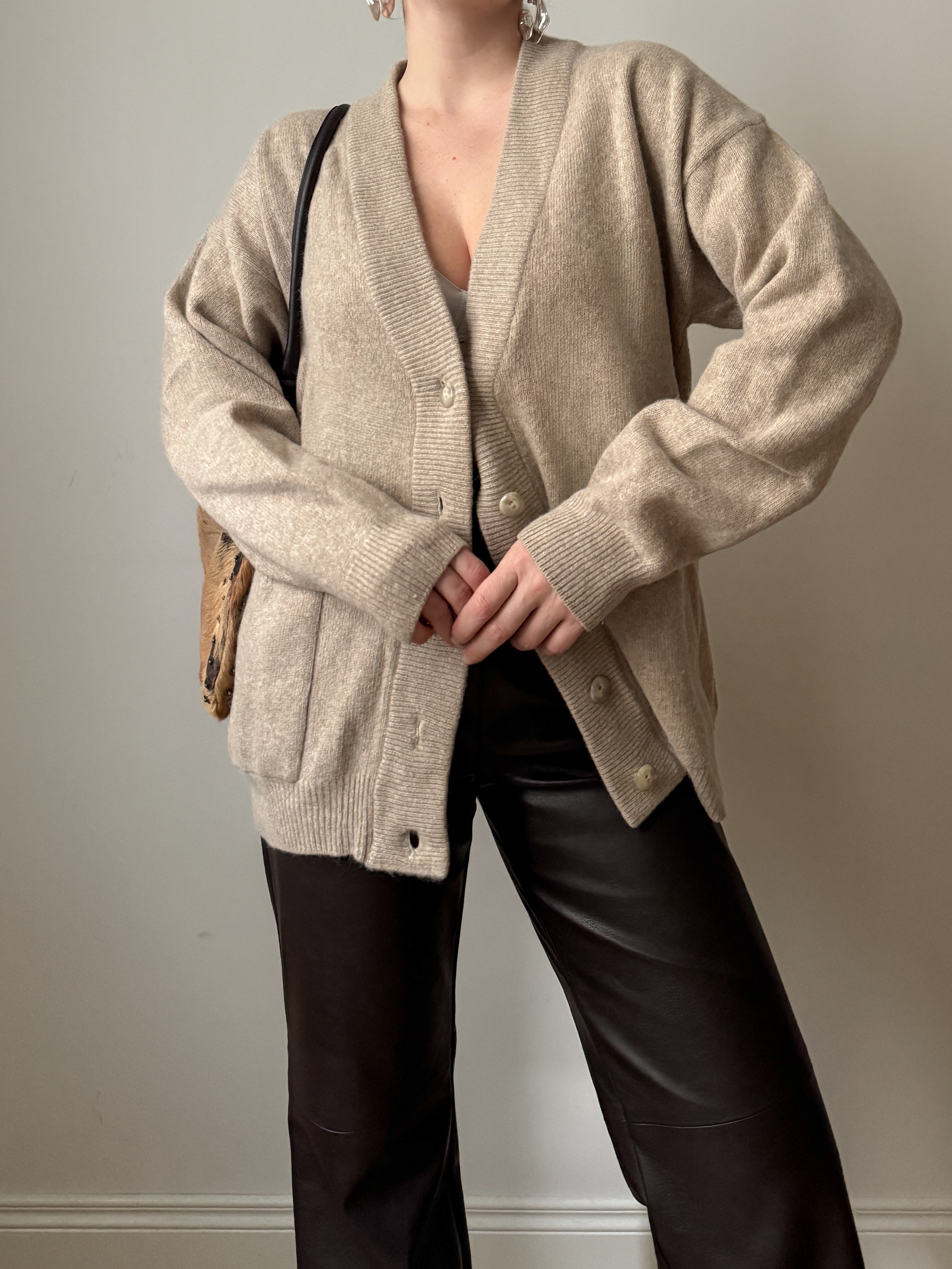 Lambswool and angora beige cardigan